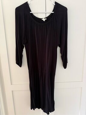 Soft Joie Elegant Black Long-Sleeve Gathered-Waist Dress